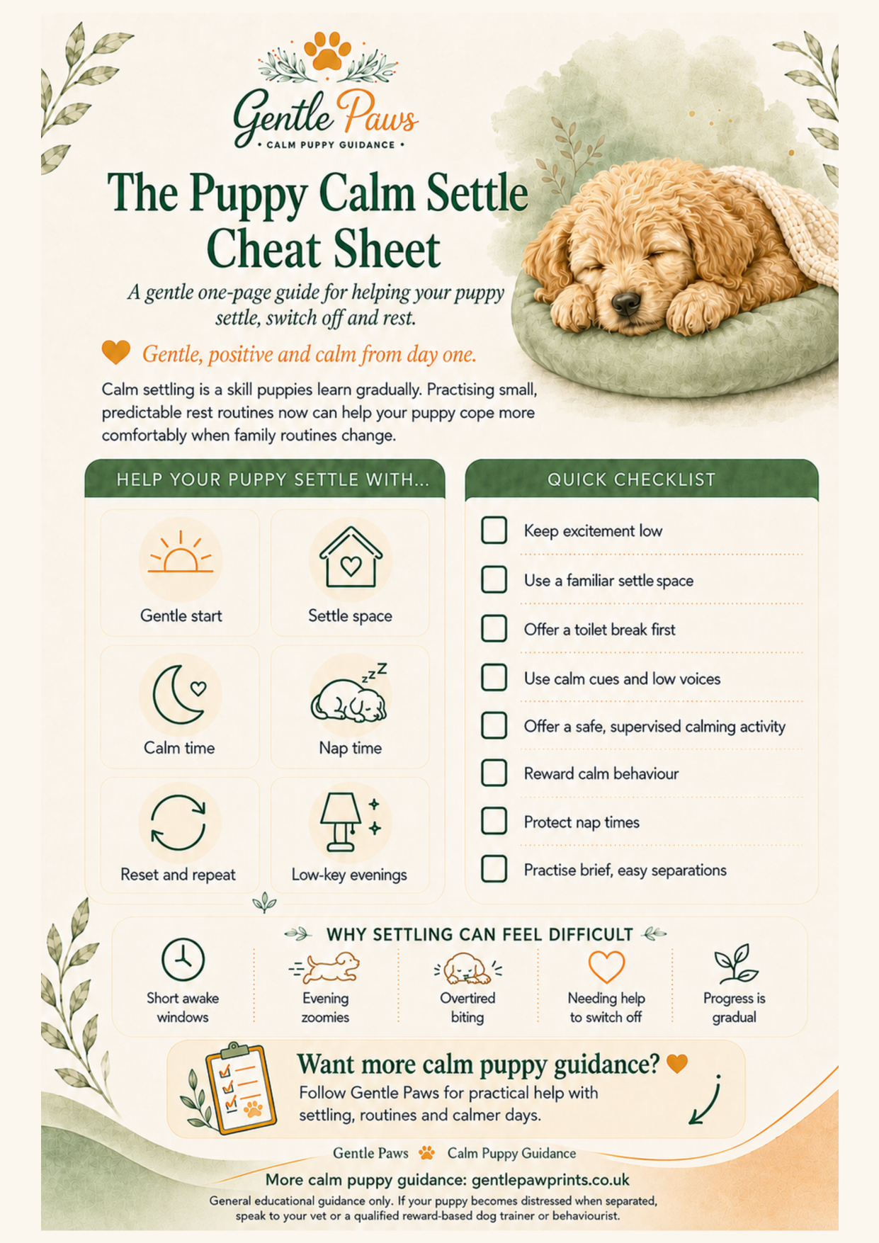 Preview of The Puppy Calm Settle Cheat Sheet